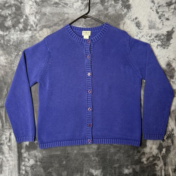 L.L. Bean Womens Long Sleeve Cardigan Size Medium Purple Button Down Cotton - Picture 1 of 7